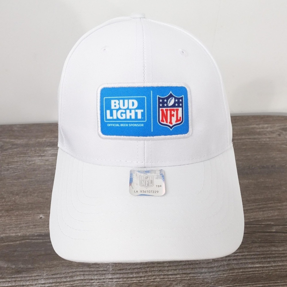 Bud Light Hat Cap Strap Back Mens One Size White NFL Football‎ Quake City Caps